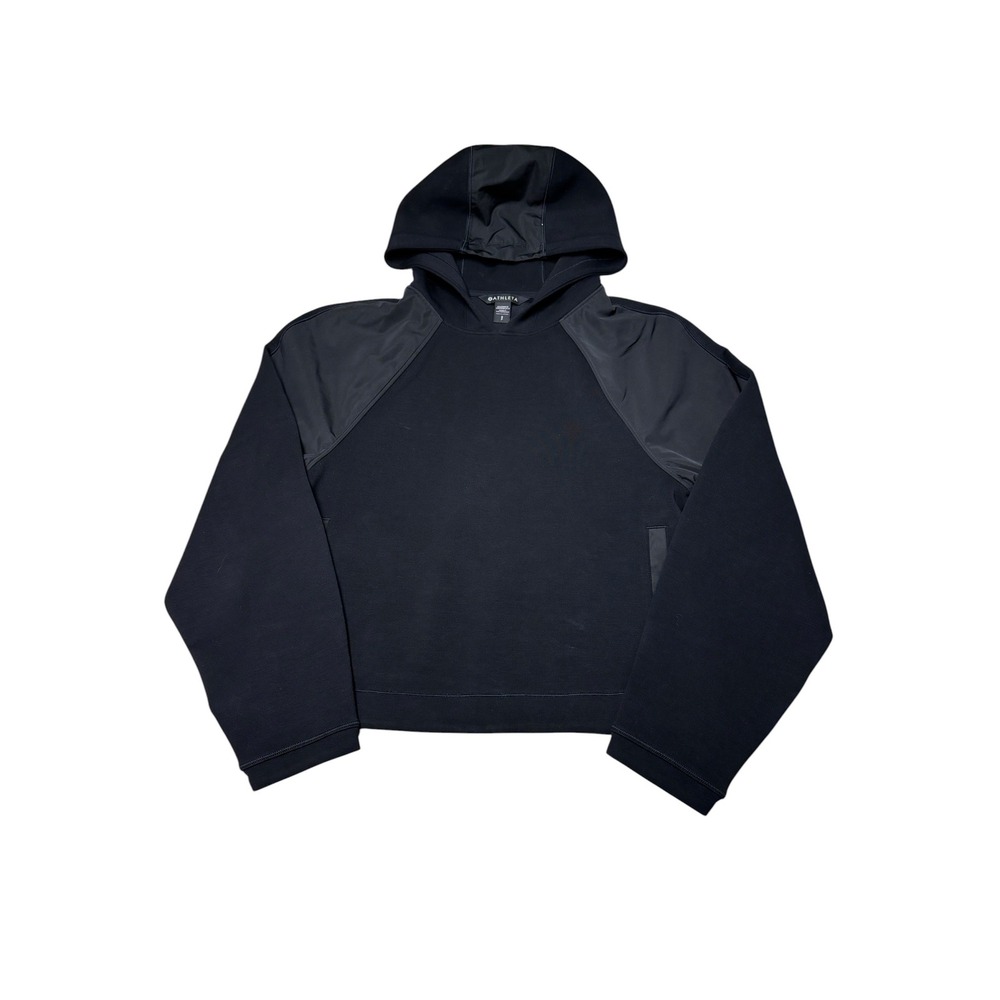 Athleta Women Black Hybrid Mixed Media Pullover Hoodie Sweatshirt Small SP